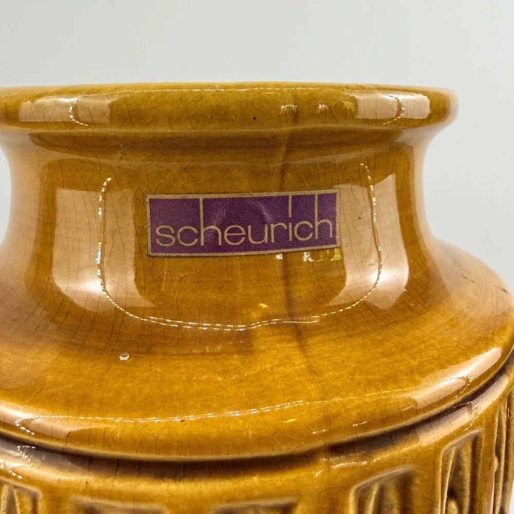 Scheurich‎ West Germany Pottery WGP Mustard Gold Totem Cylinder Floor Vase 16